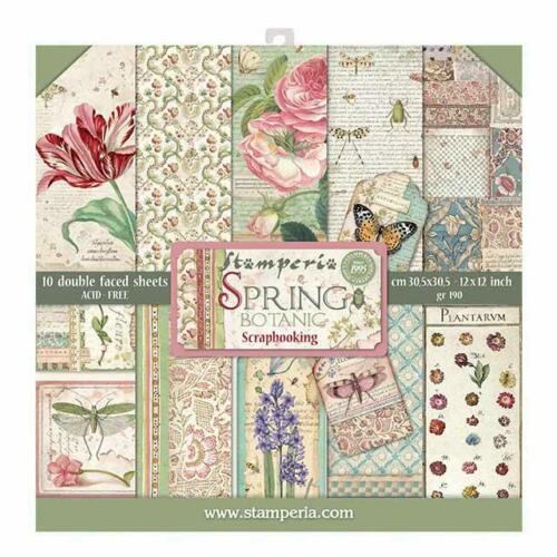 STAMPERIA - Collection SPRING BOTANIC - Kit Assortiment 10 Papiers