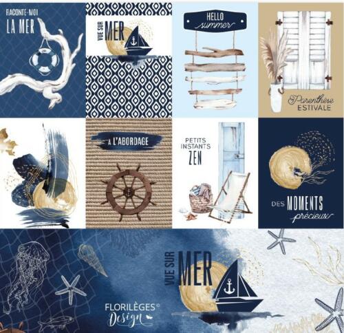 Florilèges Design -  VUE SUR MER  - Kit Papiers Imprimés + Faux Unis ( 13 feuilles )