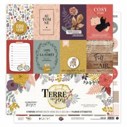 Florilèges Design -  TERRE DES SENS - Kit de Papiers ( 8 papiers imprimés + 1 planche d'Etiquettes à découper )