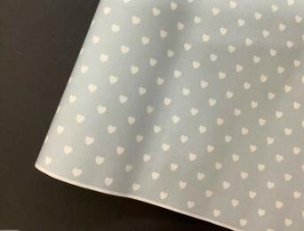 Toile Imitation Lin - BLEU PASTEL IMPRIME COEUR BLANC 50x70cm