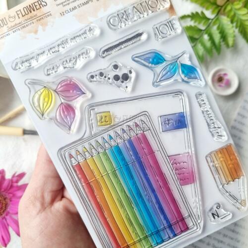 Tampon CLEAR - CRAYONS DE COULEUR - Collection VIBRATIONS  - Chou Flowers