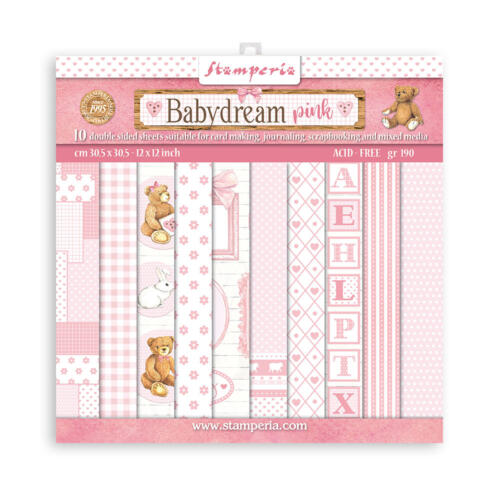 STAMPERIA - Collection BABYDREAM PINK  - Kit Assortiment de 10 Papiers