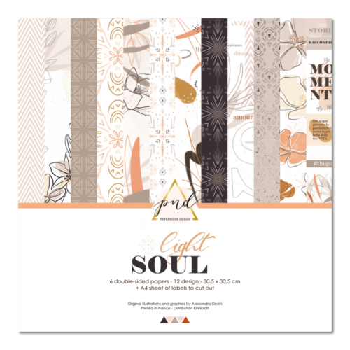 Paper Nova Design  - LE KIT LIGHT SOUL ( 6 Papiers + 1 planche de Fleurs et Etiquettes Exclu du KIT ) 