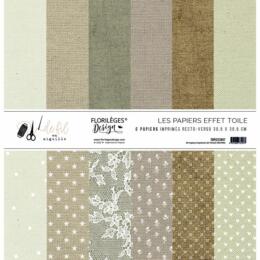 Florilèges Design -  Kit 6 Papiers Imprimés EFFET TOILE Les Toiles Neutres -  DE FIL EN AIGUILLE