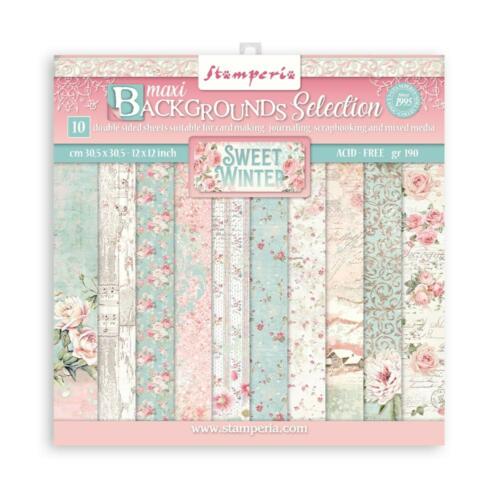 STAMPERIA - Collection SWEET WINTER MAXI BACKGROUNDS - Kit Assortiment de 10 Papiers