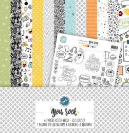 Mes P'tits Ciseaux - YOU ROCK ( 6 papiers + 1 planche Illustration à Colorier et Découper )  