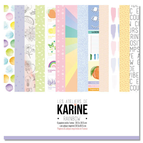Les Ateliers de Karine - RAINBOW -  LE KIT ( 6 papiers + 1 calque Exclu du Kit )