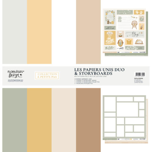 Florilèges Design -  Collection A PETITS PAS  - Kit Papiers Unis Duos + Storyboards Version BOY