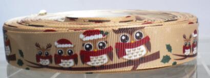 Ruban Imprimé fantaisie - HIBOUX NOEL