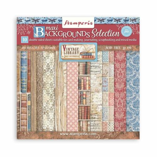 STAMPERIA - Collection VINTAGE LIBRARY BACKGROUNDS - Kit Assortiment de 10 Papiers